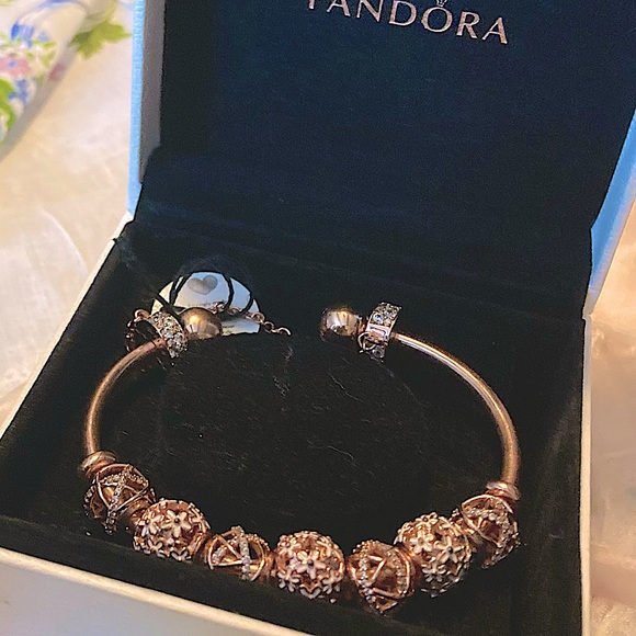 *AUTHENTIC PANDORA* 18krose gold over 925ss SIZE 3 Cuff bangle bracelet w/EXTRAS - Picture 10 of 15